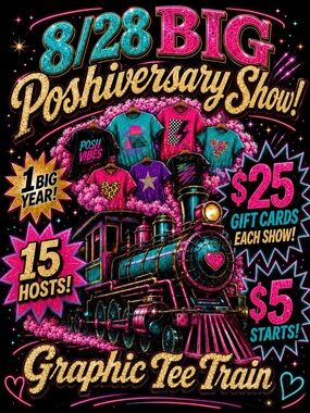 8/28 Graphic Tee Train 1 Year Poshiversary! $5 Starts!